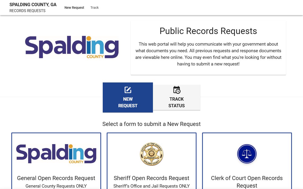 Spalding County mugshot request JustFOIA public records portal